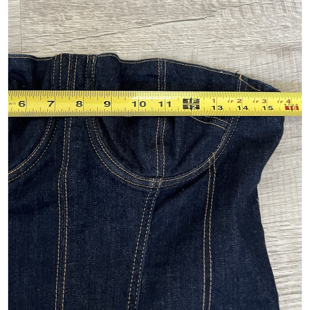 Zara Long Dark Blue Denim Bustier ZW Bodycon Corset Dress Topstitched Size L - Picture 11 of 15